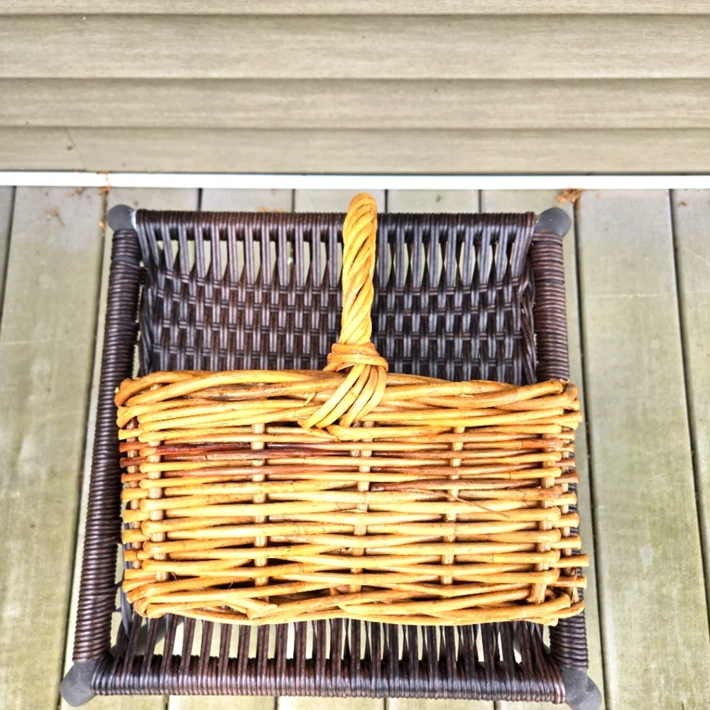 Vintage, Handcrafted, Sturdy Woven Willow Basket, Honey Color, Rolled Rim